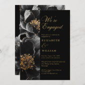 Zwart en goud Elegant Bloemen Verlovingsfeest Kaart (Voorkant / Achterkant)