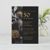 Zwart en goud elegant bloemendesign 50ste verjaard kaart (Staand voorkant)