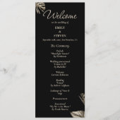 Zwart en goud elegant botanisch huwelijksprogramma programma (Voorkant)