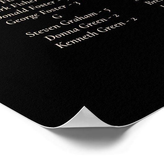 Zwart en Goud Elegant Bruiloft Zitkaarten Teken Poster (Hoek)