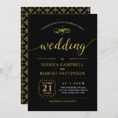 Zwart en goud | Elegant Classic Wedding Ceremony Kaart (Voorkant / Achterkant)