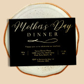 Zwart en Goud Elegant Fancy Moederdag Diner Folie Uitnodiging