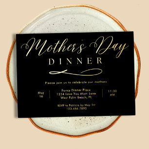 Zwart en Goud Elegant Fancy Moederdag Diner Folie Uitnodiging