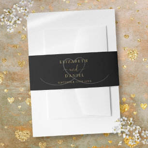 Zwart en goud elegant hart bruiloft uitnodigingen wikkel