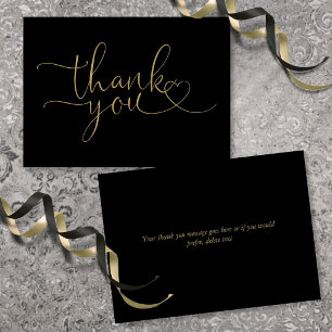 Zwart en goud elegant hart schrift bedankkaart