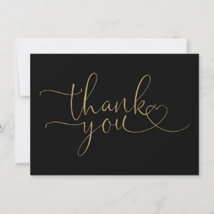 Zwart en goud elegant hart schrift bedankkaart