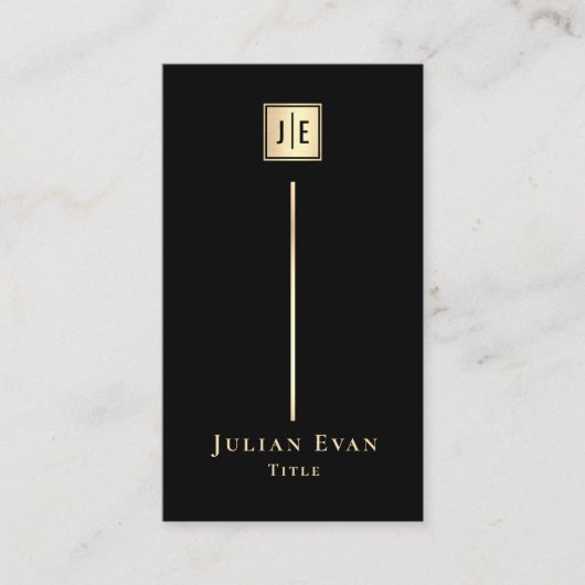 Zwart en Goud Elegant Luxe Monogram Visitekaartje (Voorkant)