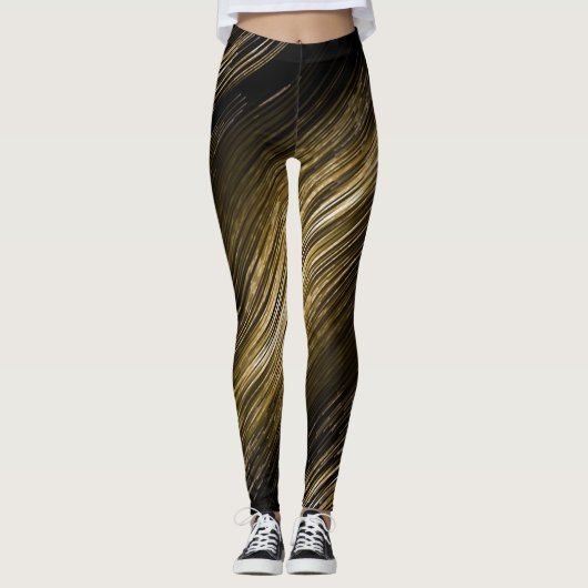 zwart en goud Elegant modern retro leggins Leggings (Voorkant)