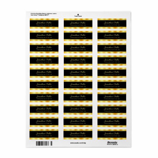 Zwart en goud elegant moderne Sjabloon handgeschre Etiket (Full Sheet)