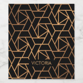 Zwart en goud elegant patroon wijn etiket (Enkel label)