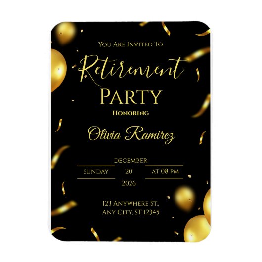 Zwart en goud Elegant pensioen Magneet (Verticaal)