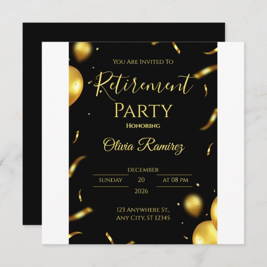 Zwart en goud Elegant pensioen Save The Date (Voorkant / Achterkant)