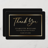 Zwart en Goud Elegant Script Afstuderen Bedankkaart (Voorkant / Achterkant)