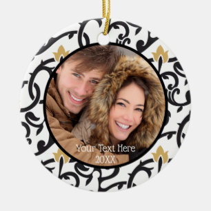 Zwart en Goud Elegant Vintage Twee Foto Twee Zijde Keramisch Ornament