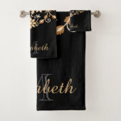 Zwart en Goud Elegante Bloemen Bad Handdoek (Insitu)