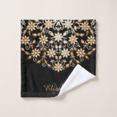 Zwart en Goud Elegante Bloemen Bad Handdoek (Wasdoekje)