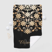 Zwart en Goud Elegante Bloemen Golfhanddoek (Insitu)