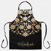 Zwart en Goud Elegante Bloemen Schort (Voorkant)