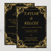 Zwart en Goud Elegante bruiloft Kaart (Voorkant / Achterkant)