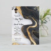 Zwart en Goud Elegante bruiloft Uitnodiging (Staand Voorkant)