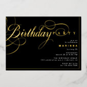 Zwart en Goud | Elegante Glam Any Age Verjaardag Folie Uitnodiging (Voorkant)