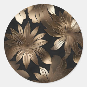Zwart en Goud Elegante Moderne Bloemen Ronde Sticker