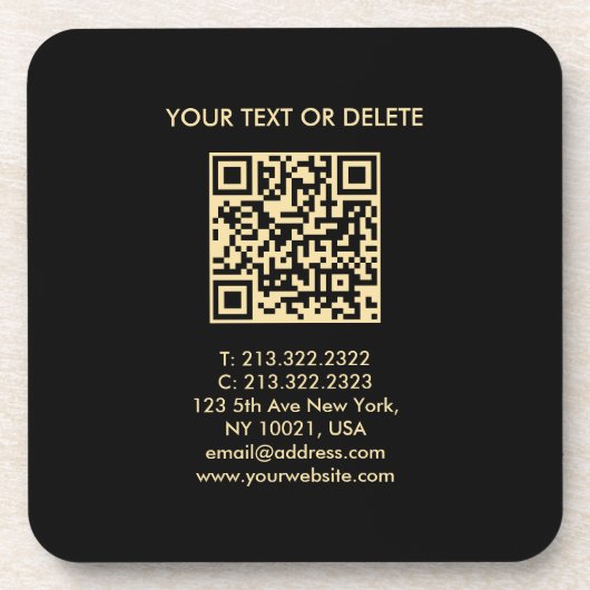 Zwart en Goud Elegante moderne Sjabloon QR-code Bier Onderzetter (Voorkant)