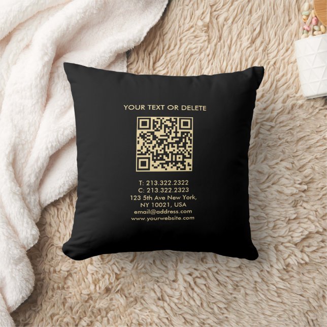 Zwart en Goud Elegante moderne Sjabloon QR-code Kussen (Deken)