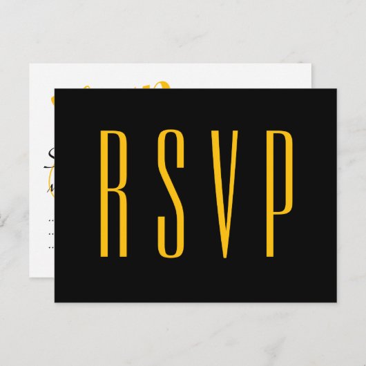 Zwart en goud elegante RSVP bruiloft reactie Uitnodiging Briefkaart (Voorkant / Achterkant)