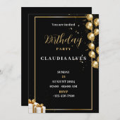 Zwart en Goud Elegante Uitnodiging van het Verjaar (Voorkant / Achterkant)