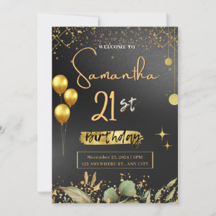 Zwart en Goud Elegante Uitnodiging van het Verjaar
