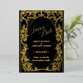 Zwart en Goud Elegantie, Kunst Lijst Folie Uitnodiging (Staand Voorkant)