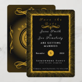 Zwart en goud en monogram save the date (Voorkant / Achterkant)