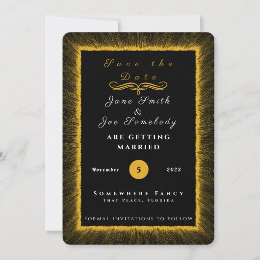 Zwart en goud en monogram save the date (Voorkant)