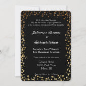 Zwart en Goud Faux Glitter Bokeh Bruiloft Kaart (Voorkant)