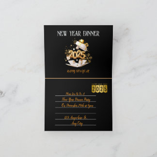 Zwart en Goud Feestelijke Nieuwjaarsfeest Uitnodig Feestdagen Kaart