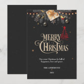 Zwart en Goud Feestelijke Vrolijke Kerstmis Kaart (Voorkant / Achterkant)
