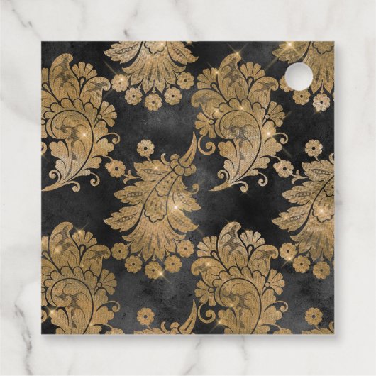 zwart en goud Fleur de Lis Damask Bedankjes Labels (Achterkant)