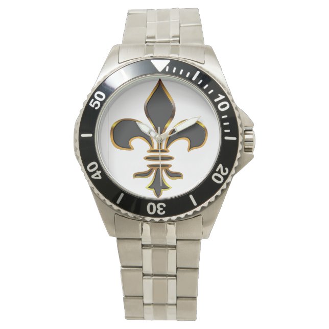 Zwart en Goud Fleur-de-lis Horloge (Voorkant)