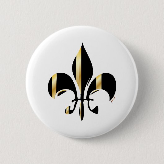 Zwart en goud Fleur de Lis Ronde Button 5,7 Cm (Voorkant)
