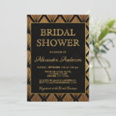 Zwart en goud folie Elegante Art Deco Bruiloft Fee Kaart (Staand voorkant)