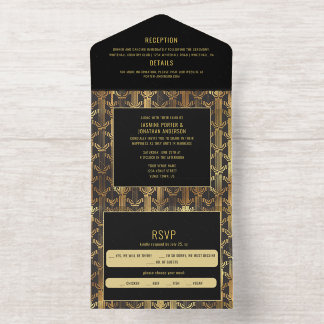 Zwart en goud folie Gatsby-geïnspireerd huwelijk | All In One Uitnodiging