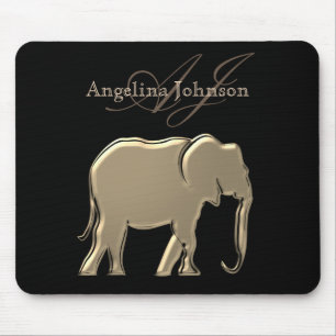 Zwart en Goud Folie Olifant Modern Monogram Muismat