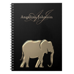 Zwart en goud folie Olifant Modern Monogram Notitieboek