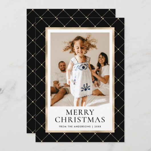 Zwart en Goud Foto Vrolijk Kerstfeest Kaart (Voorkant / Achterkant)