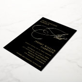 Zwart en Goud Fotoscript en QR Code Bruiloft Folie Uitnodiging (Gedraaid)