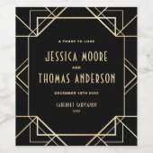 Zwart en Goud Gatsby Art Deco Aangepaste bruiloft Wijn Etiket (Enkel label)
