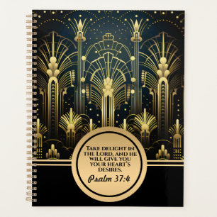 Zwart en goud Gatsby Art Deco met Bijbelvers Planner