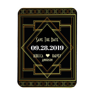 Zwart en goud Gatsby bruiloft Save the Date Magneet