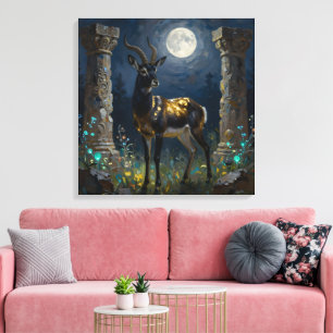 Zwart en Goud Gazelle   Wilde Illustratie Canvas Afdruk